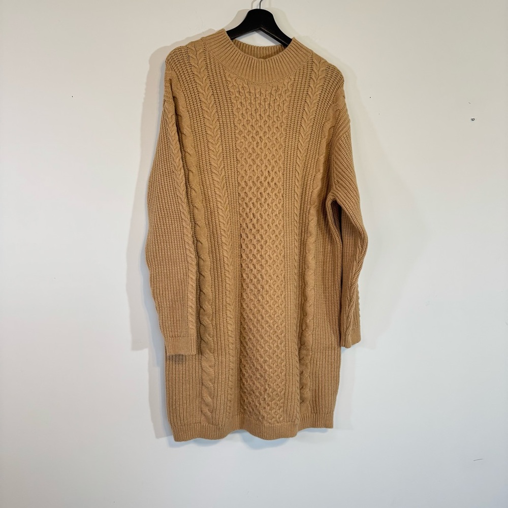 NWT Banana Republic Tan Camel Cable Knit Mini Sweater Dress – Size Large